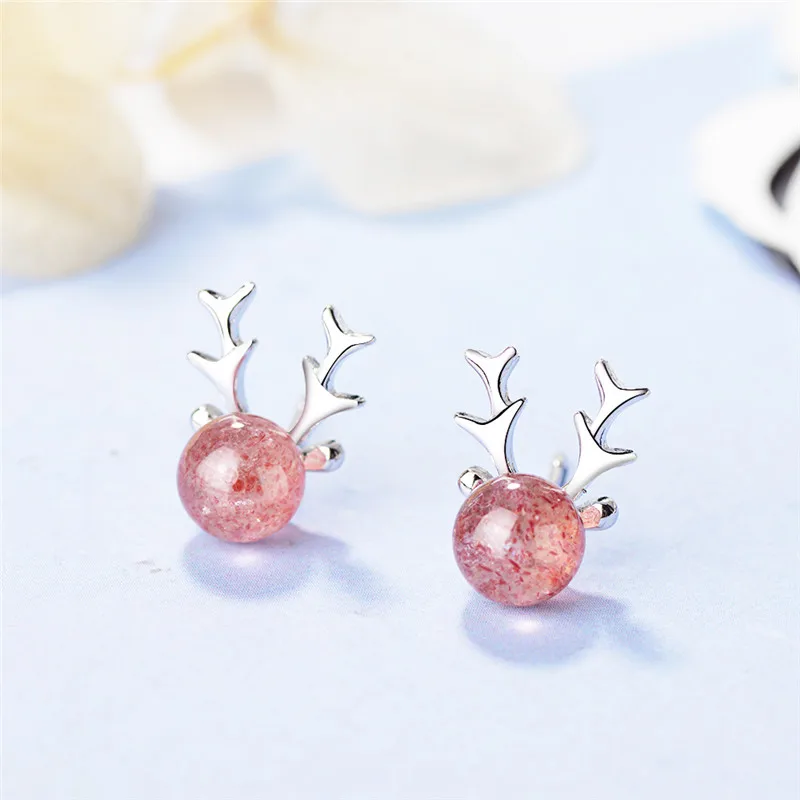 TJP Trendy Silver Plated Earrings For Women Jewelry Female Fashion Crystal Pink Elk Stud Girl Party Accessories | Украшения и