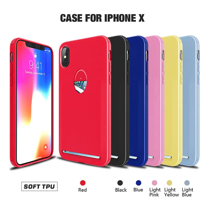 Мягкий чехол для iPhone X из ТПУ с карманом карт гелевые Чехлы ярких цветов задняя
