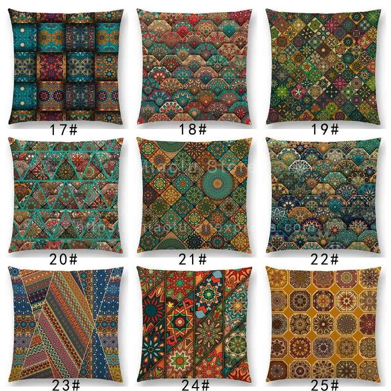 Boho красочная абстрактная Этническая Цветочная Подушка Чехол узор мандалы принты Винтаж пэчворк геометрический диван наволочка