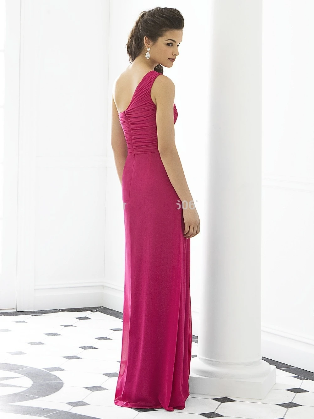 

Sexy One Shoulder Pleats Bridesmaid Dresses Chiffon Floor Length Sleeveless Cheap 2017 New Prom Gown Bridesmaid Gowns WE039