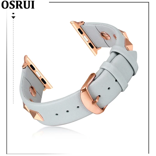 Light blue Кожаный ремешок для Apple watch band 4 3 44 мм 40 мм correa 42 мм 38 мм iwatch band заклепки наручные браслеты серии 3 2 Аксессуары для часов - Цвет ремешка: Light blue
