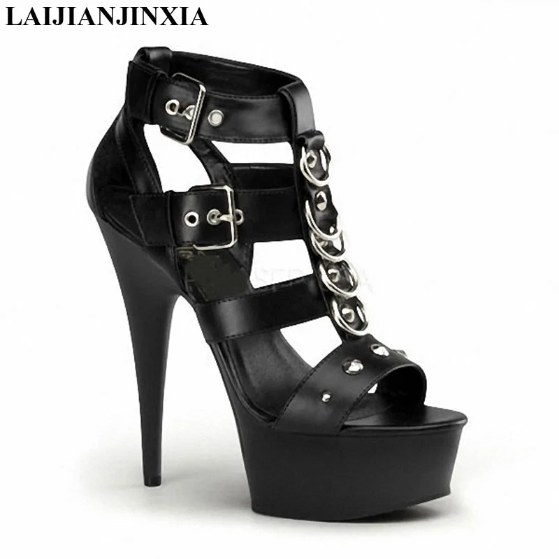 

LAIJIANJINXIA Women Summer Sexy 15cm Thin High-Heels Shoes Roman Ankle Strap Nightclub Dancing Shoes Sandals Pole Dance Shoes