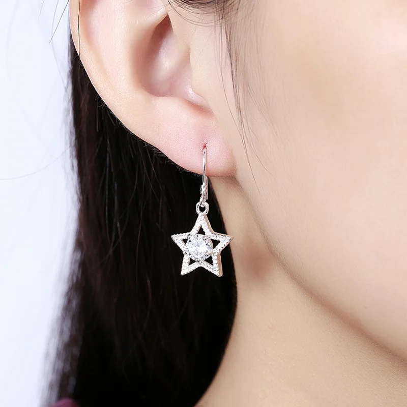 

Graceful Brand Designer White Cubic Zirconia Silver Color Dangle Earrings For Women Fashion Cute Jewelry E2157