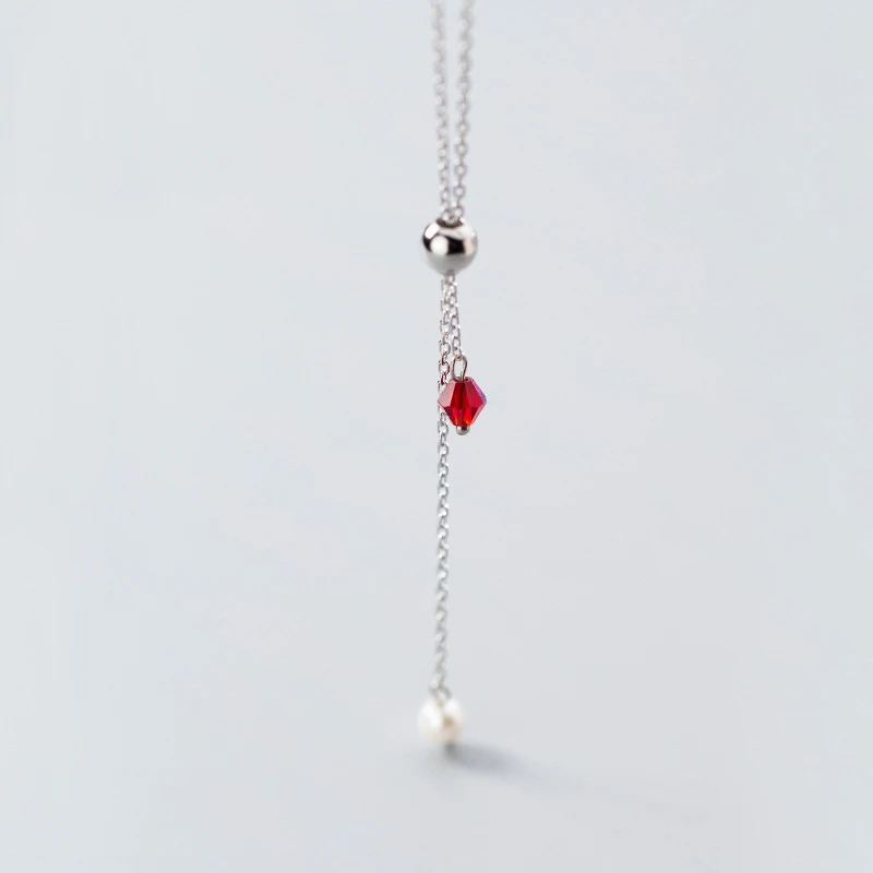 

MloveAcc 925 Sterling Silver Crystal & Pearl Long Pendants Necklaces for Women Sterling Silver Jewelry Christmas Gift