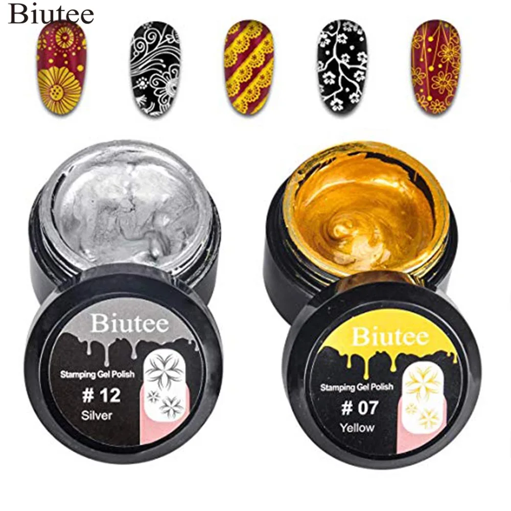 2PCS Set 1 Biutee 2 шт Золотой Серебряный ноготь штамповка гель лак для стемпинга УФ светодиодный Гель-лак для штамповки ногтей пластины(золото и серебро гель для ногтей - Цвет: 2PCS Set 1