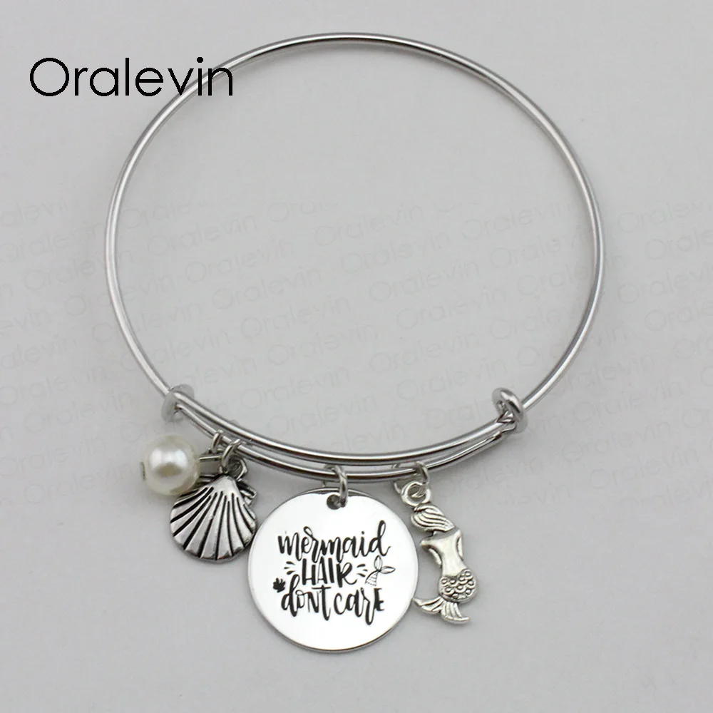 

Русалка волосы не ухаживайте вдохновляющие ручные штампованные Выгравированные Подвески Расширяемый Браслет подарок ювелирные изделия, 10 шт./лот, # LN2159B