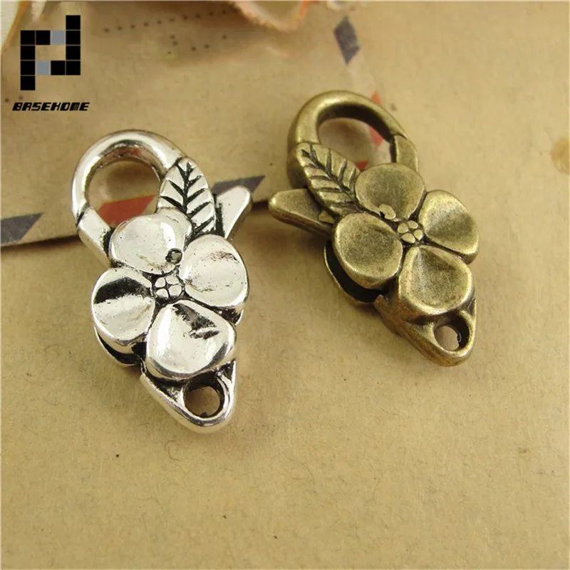 

BASEHOME 5pcs/lot 26x15mm Antique Flower Lobster Clasp For Key Ring Necklace Chain Retro Lobster Clasp Hook DIY