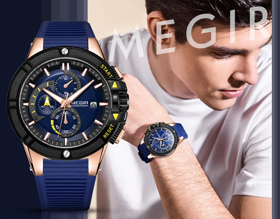 Relogio Masculino, мужские спортивные часы MEGIR, военные часы с силиконовым хронографом, кварцевые мужские часы, мужские повседневные водонепроницаемые наручные часы с датой