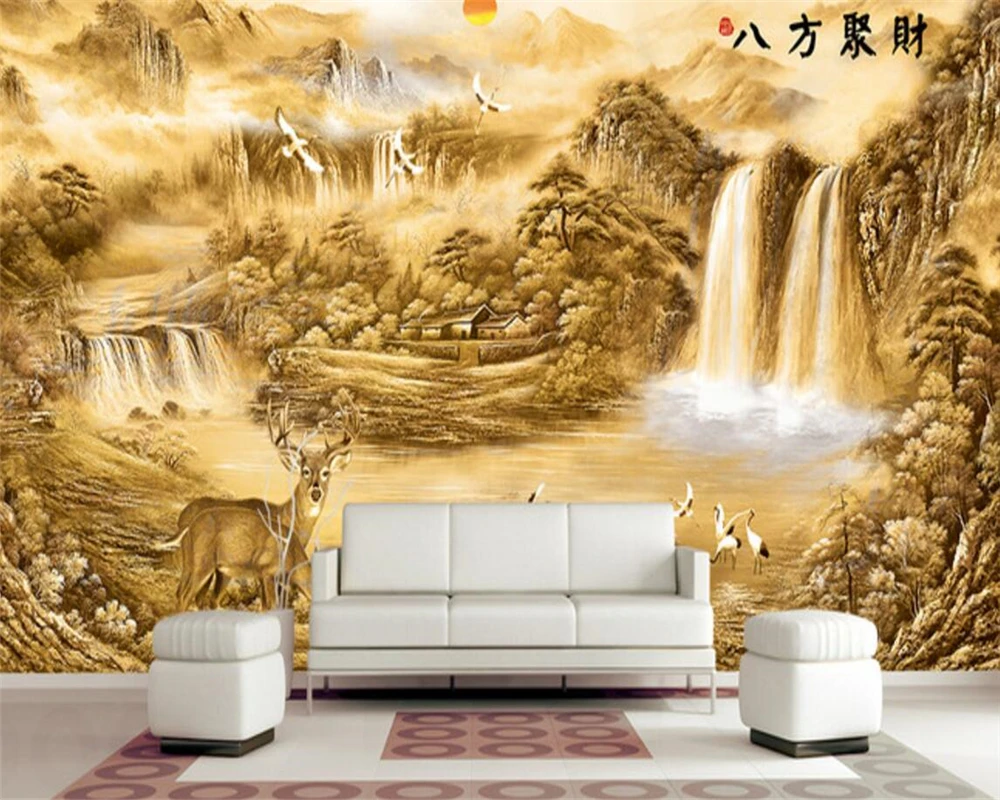 

Beibehang Custom large photo wall paper gold landscape painting now family bedroom living room decoration murals 3D wallpaper