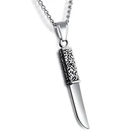 fashion gift 316l stainless steel silver color dagger knife pendant necklace mens womens box chain jewelry 24wholesaleretail