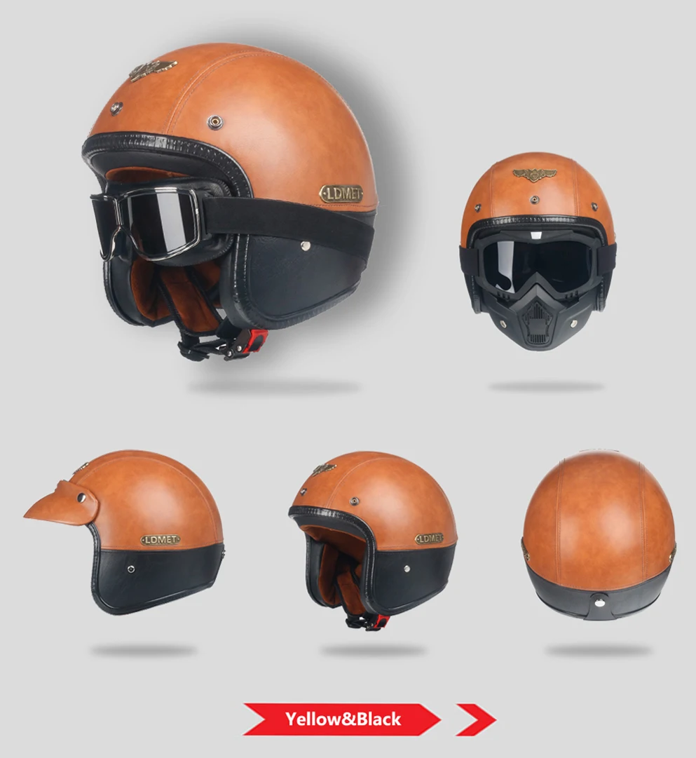 Открытый шлем Кафе racer Кожа PU moto rcycle Ретро 3/4 открытый шлем kask jet casco de moto pilot