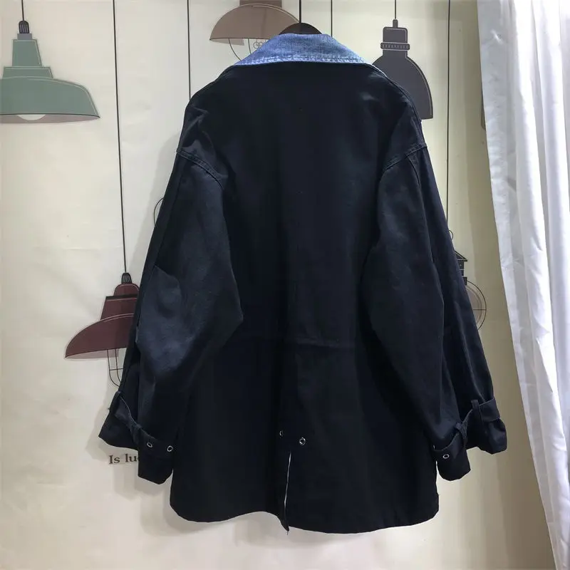 Plus Size Jacket Female Korean Style 2019 New Spring Fashion Casual Cotton Women Denim Splice Zipper Clothing f1165 | Женская одежда