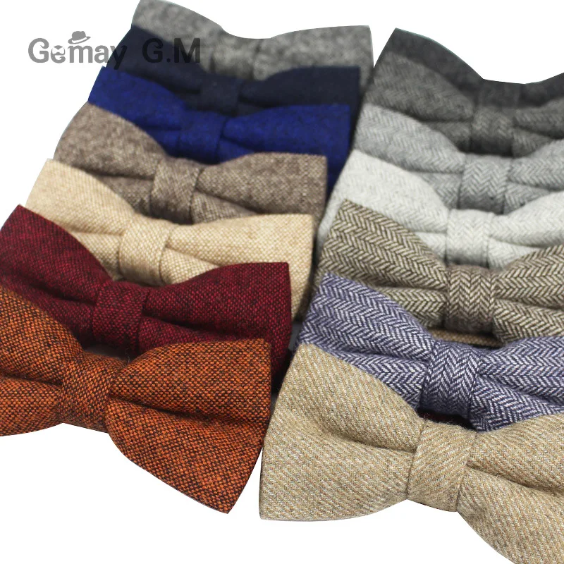 New Arrival Wool Bow Ties for Men Casual Wool Groom Bowties High Quality Solid Color Adjustable Winter Bowtie for Wedding