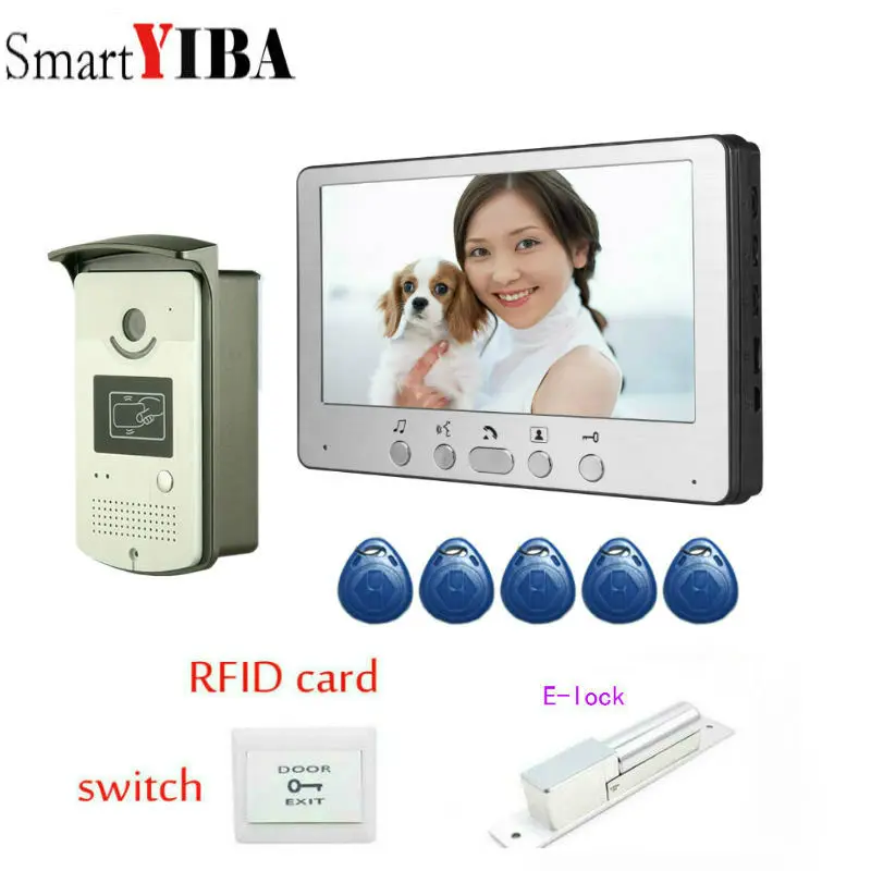 

SmartYIBA 7" Color Video Door Phone Intercom Kit+5 RFID Access Camera 1 Monitor with Electric Control Lock Wholesale