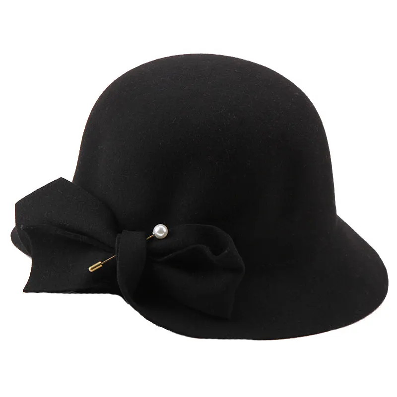 Модные женские шерстяные шапки Шляпа Fedora для девочек взрослых осенне зимняя с