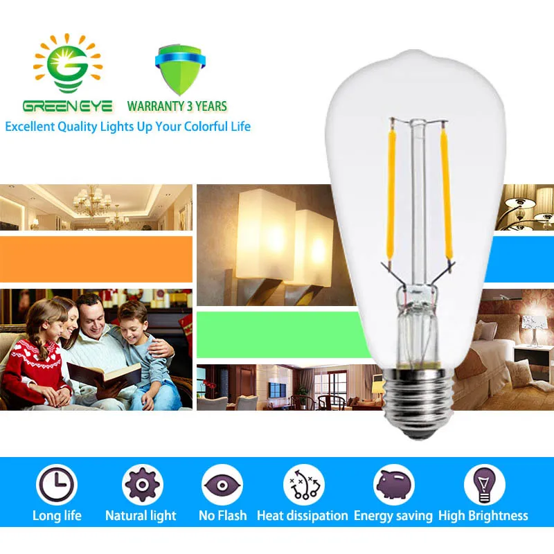 Светодиодная лампа Эдисона GreenEye высокой яркости E27 E14 220 В|led filament|edison ledvintage edison led |