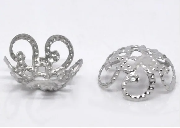 

Бесплатная доставка, посеребренные шляпки для бусин с цветами, фурнитура 10x4 мм