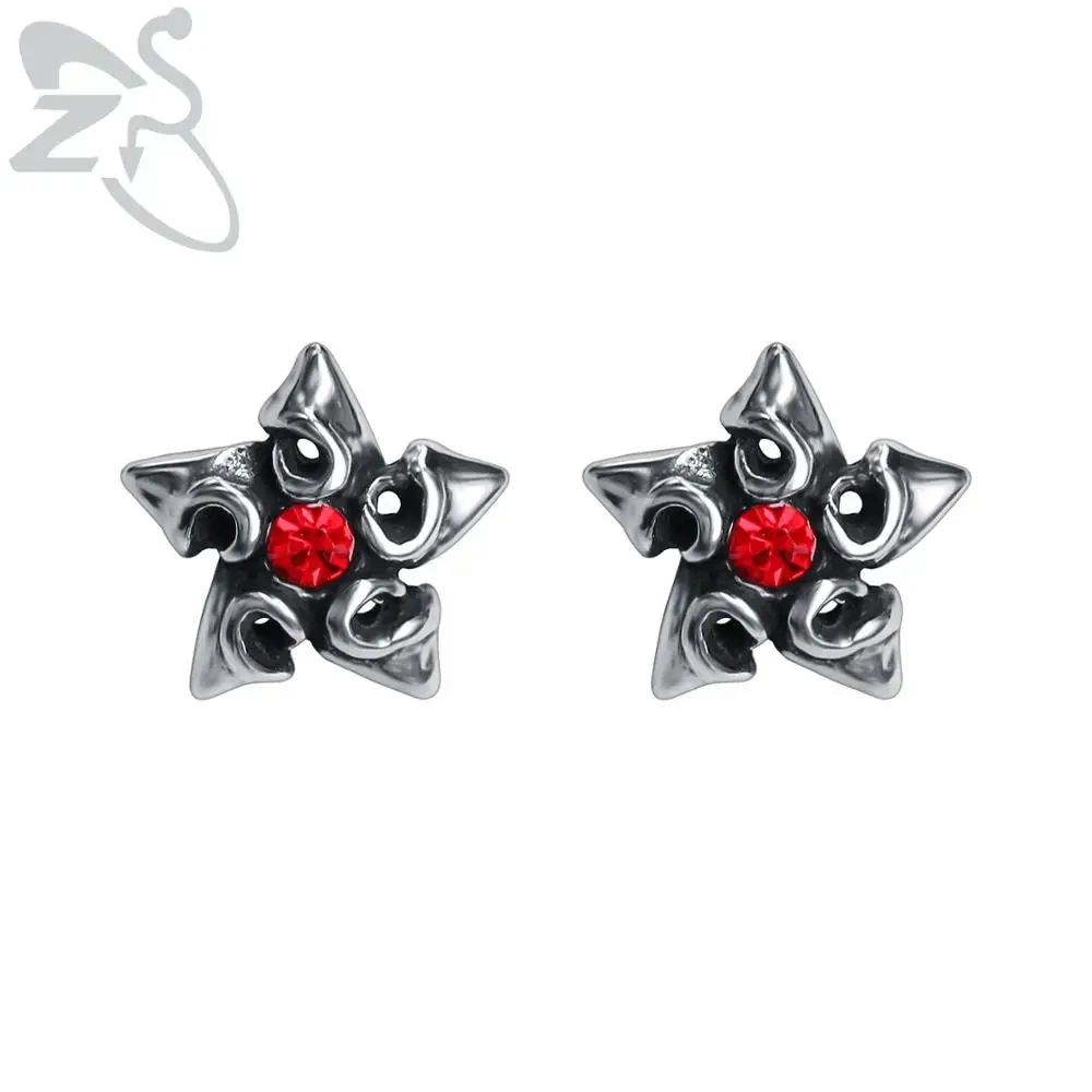 ZS мужские серьги гвоздики с красным кубическим цирконием панк звезда из