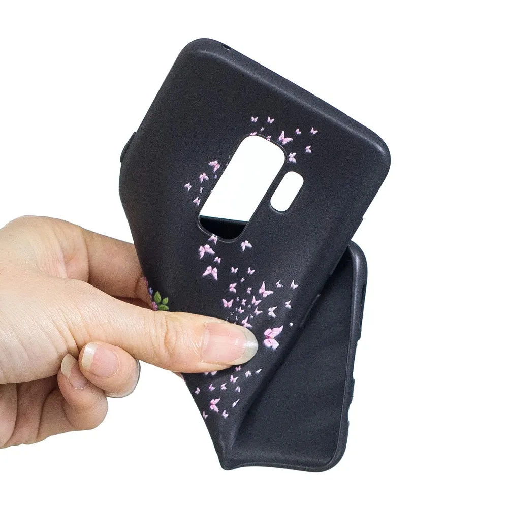 Противоударный Лаки рельеф черный рисунок чехол для samsung Galaxy S8 S9 плюс защитный