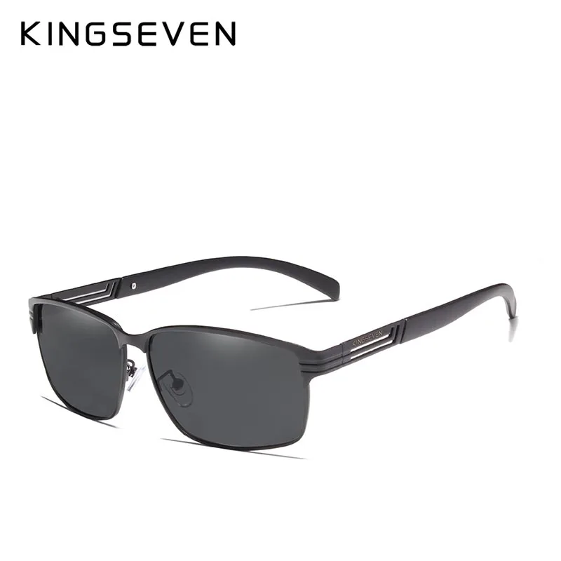 KINGSEVEN, фирменный дизайн, солнцезащитные очки, для мужчин, для вождения, мужские, поляризационные, солнцезащитные очки, Ретро стиль, квадратная оправа, Oculos Gafas UV400 - Цвет линз: Black Gray