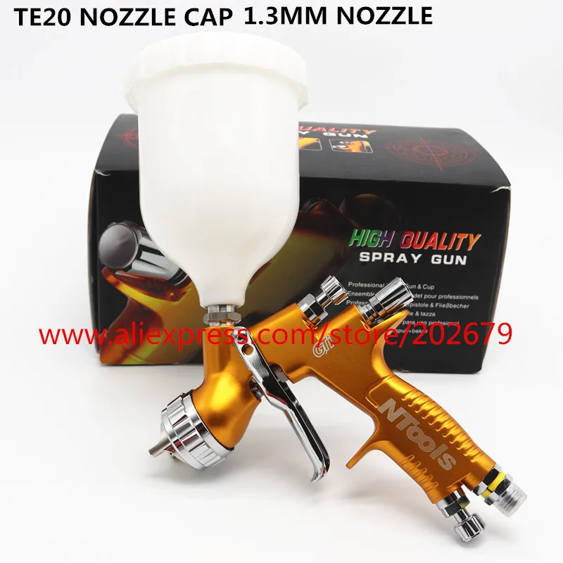 GOLD TE20 1.3MM 1,3/1,8 мм Профессиональный пистолет-распылитель сопло T110/TE20 GTI на водной основе Краскораспылитель воздуха/Автомобильный Краскораспылитель/пистолет-распылитель/пневматические инструменты - Цвет: GOLD TE20 1.3MM