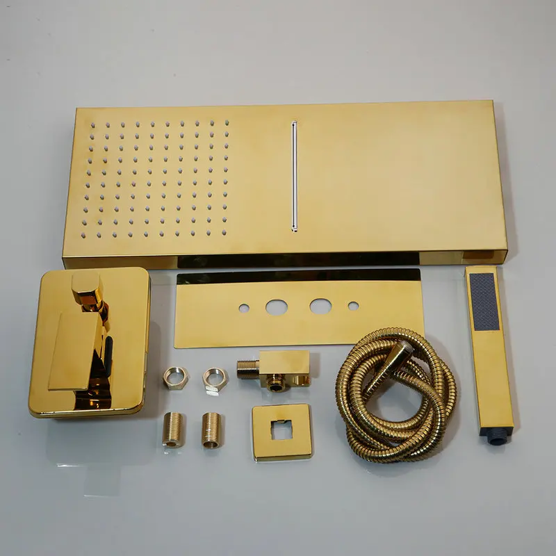 Роскошный золотистый сплошной латунный водопад jienne ручной душ с двойным