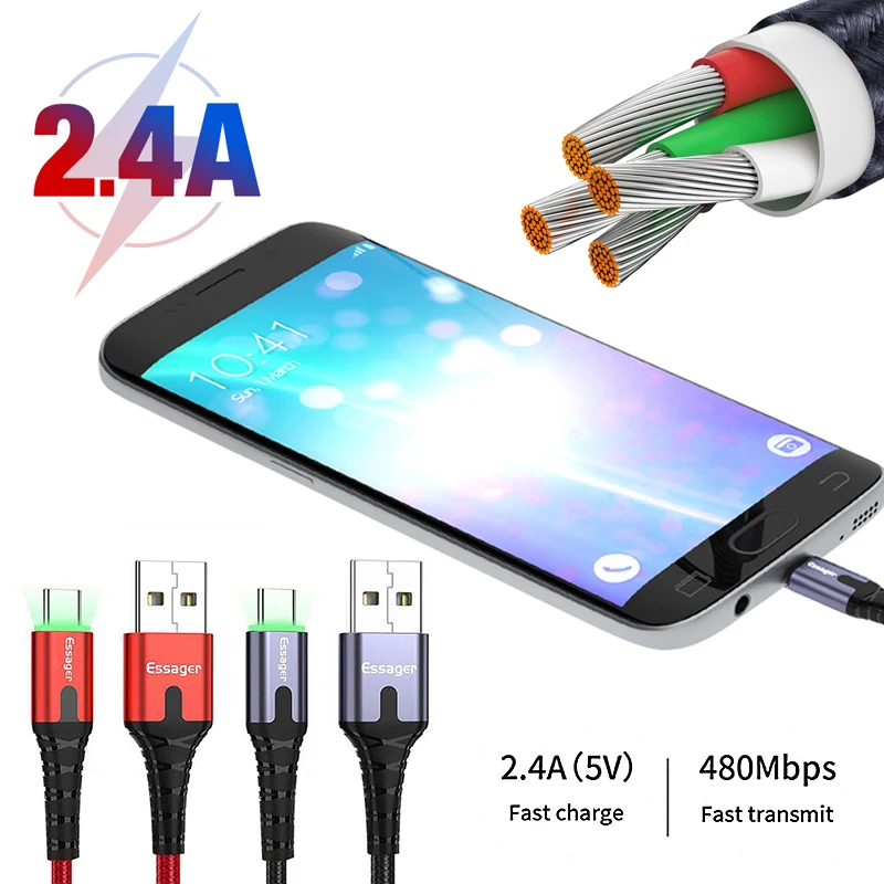 2.4A 2 м Ssager Магнитный Type-c светодиодный кабель USB для быстрой зарядки зарядный