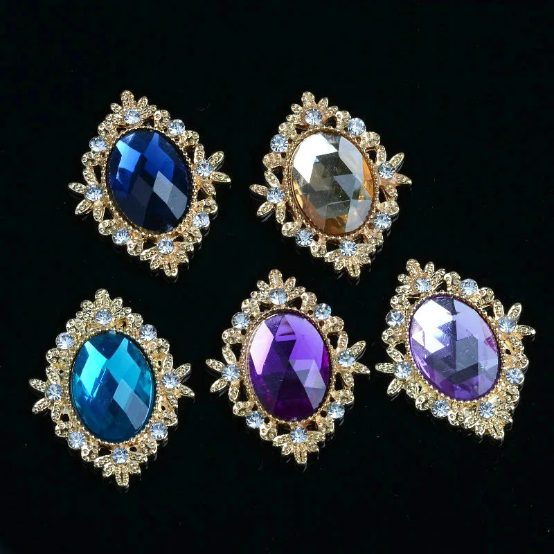 

Wholesale 50PCs Flatback Vintage Gold Tone Plated Bicone Shape Crystal Crystal Rhinestone Button Patch Stickers Charm Pendant