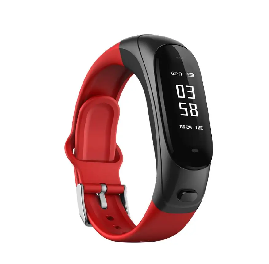 RED V08 беспроводные Bluetooth наушники смарт-браслет 2 в 1 ушной браслет умный браслет пульсометр Монитор артериального давления - Цвет: RED