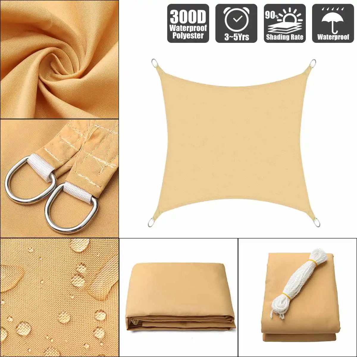 3x3x3 4x4x4 песок 300D 160GSM полиэстер Оксфорд ткань прямоугольник Тень Парус солнце сад патио навес Солнцезащитный УФ Блок
