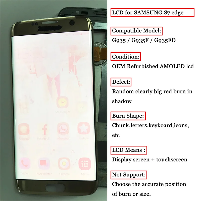 Оригинальный дисплей 5 дюйма AMOLED с большим красным ожогом в тени для SAMSUNG s7 edge Pantalla
