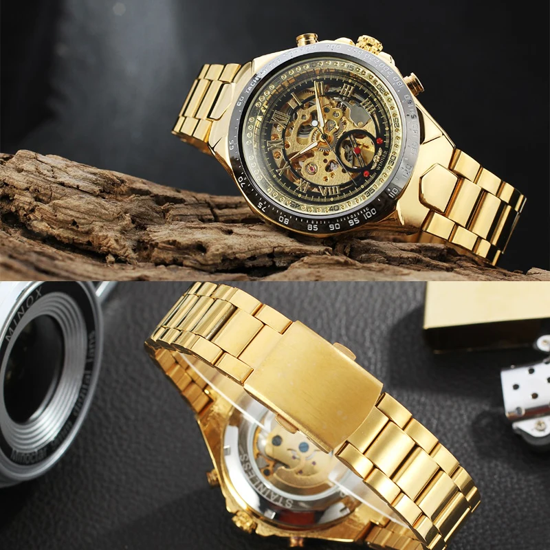 Часы-скелетоны WINNER Мужские механические роскошные брендовые полностью стальные