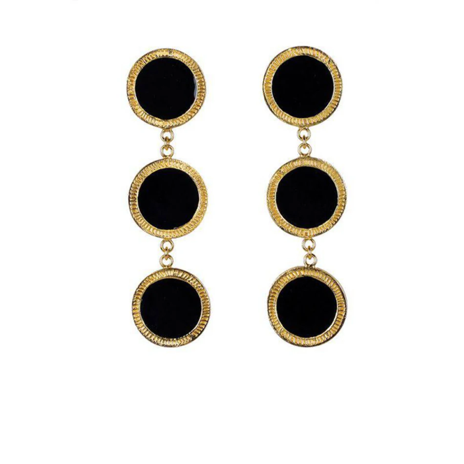 Женские Длинные Винтажные серьги в стиле ретро черные красные с золотыми краями