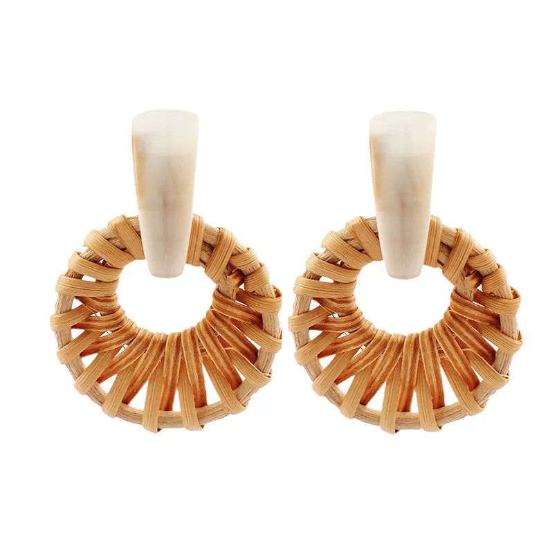 Beige Earrings MANILAI большой круговой соломы ротанга вязать серьги гвоздики для женщин Богемия акриловые массивные серьги ювелирные аксессуары - Окраска металла: Beige Earrings