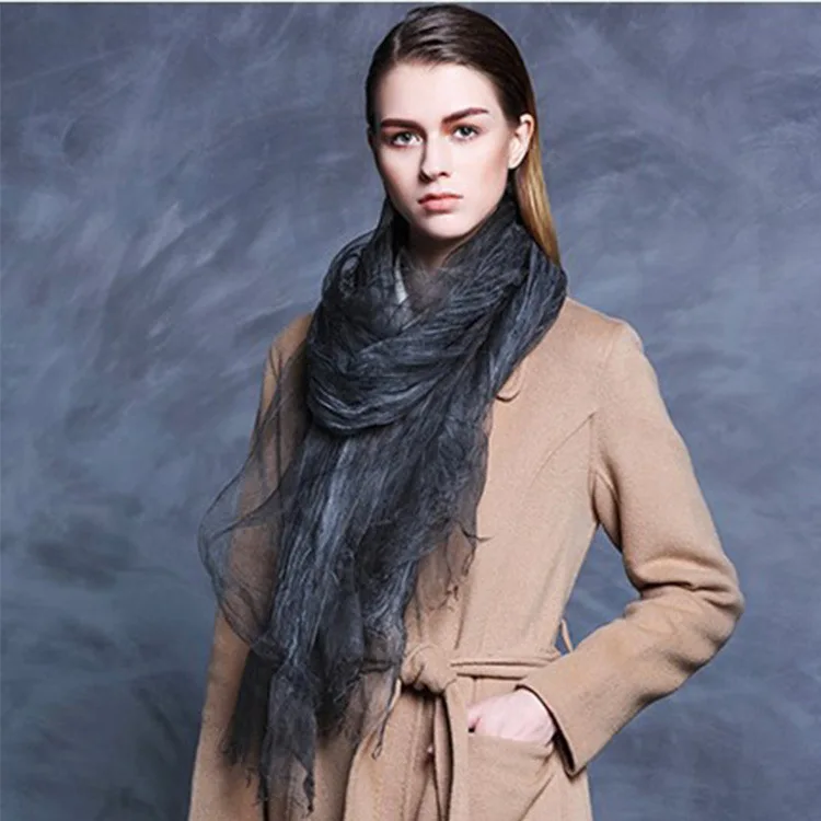 Новый Модный женский однотонный складной двухслойный шелковый шарф весенне