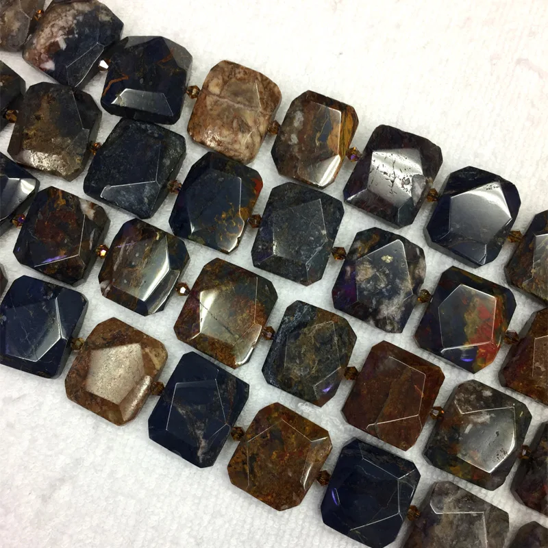 Natural Genuine Red Brown Blue Pietersite Stone Hand Cut Faceted Flat Rectangle Loose Big Beads 15&quot 05509 | Украшения и