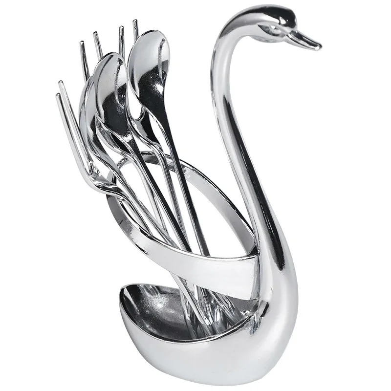 

Fruit Fork Set Creative Swan Seat Stainless Steel Small Fork Home Coffee Spoon Fruit Sign Cake Fork Storage Rack