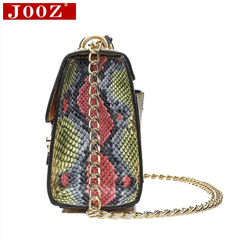 JOOZ дизайнерская Новая женская сумка через плечо женская сумка со змеиным клапаном сумка с металлическим замком цветная сумка через плечо