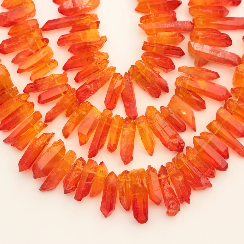 Orange Red Crystal Quartz Points Beads Jewelry Top Drilled Sticks Loose Pendant Necklace | Украшения и аксессуары