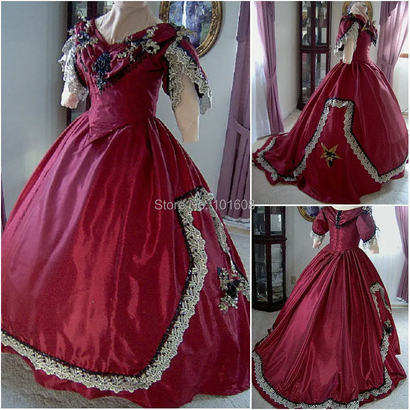 

1860S Victorian Corset Gothic/Civil War Southern Belle Ball Gown Dress Halloween dresses CUSTOM MADE R-160