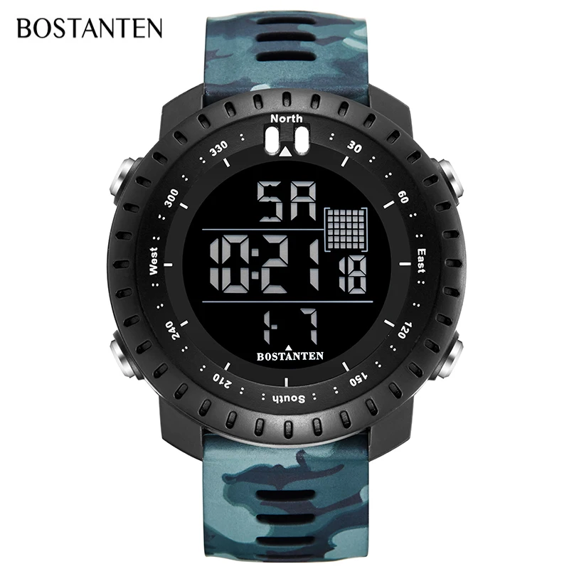 BOSTANTEN мужские спортивные часы для 50 м светодиодный цифровой стиль милитари