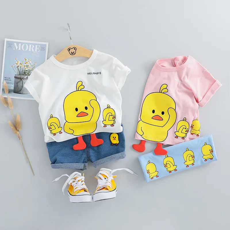 New Kids clothes Sets 2019 Baby for boys casual cartoon T-Shirt Tops+Denim Patch shorts Cute Pants 2 Pcs Suits C2478 |