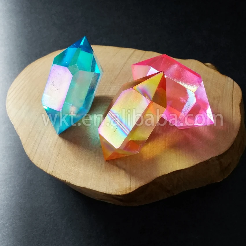 Кварцевый камень aqua aura смешанный цвет двухсторонний с кристаллами|quartz stone|crystal