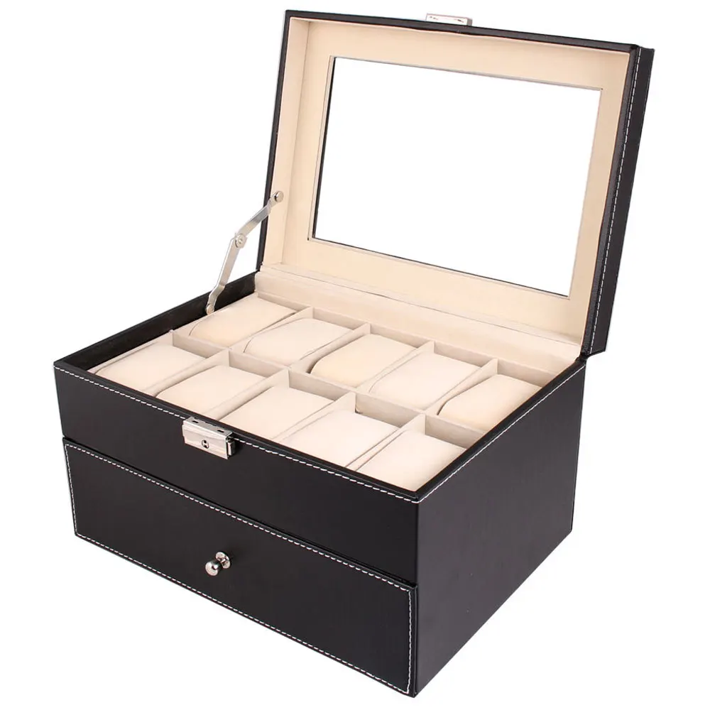 20 Girds Dual Layers PU Leather Watch Box Case Elegant Wooden Collection for Clock Watches Jewelry Boxes Display | Наручные часы