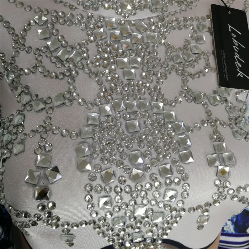 Sparkly rhinestones sexy bodysuit Pagoda sleeve leotard jumpsuit bright Crystals costume Nightclub Party DJ performance clothing