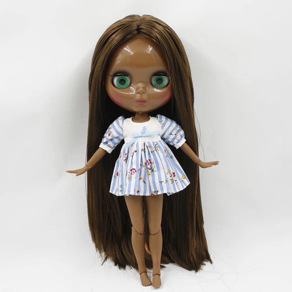 Темная кожа 1/6 Blyth doll супер черный тон темно коричневые прямые волосы азон тело
