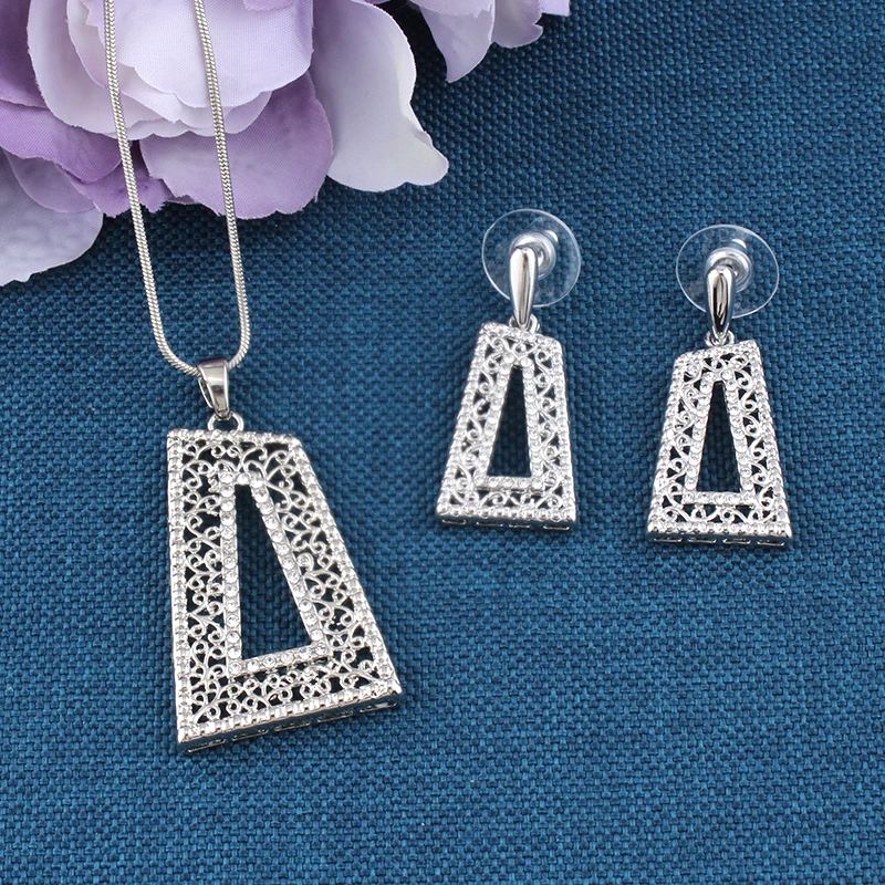 Набор свадебных украшений для женщин серебряное ожерелье и серьги стразы