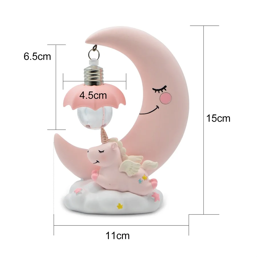 Светодиодный ночной Светильник Единорог Луны смолы мультфильм Детские ночника