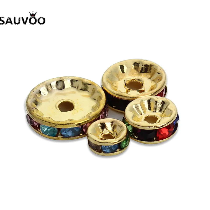 Золотистые/Серебристые плоские бусины-разделители SAUVOO 50 шт. 6 мм 8 10 12 для