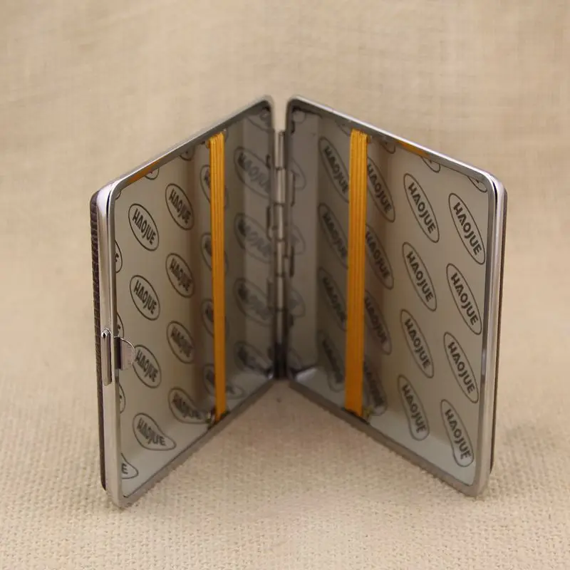

fashionable tobacco Cigarette Box Smoke Holder Storage Container Case pocket Wallet 20pcs black PU leather metal cigarette case